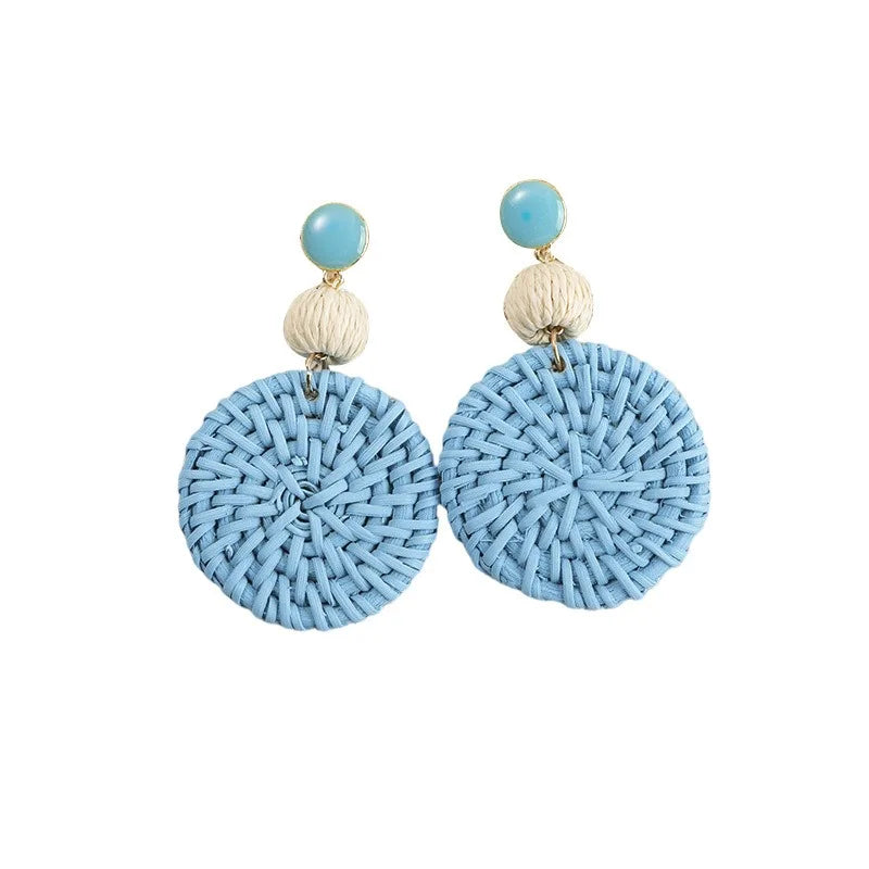 Candy color rattan vacation style earrings women ins wind donut design sense earrings high quality earrings