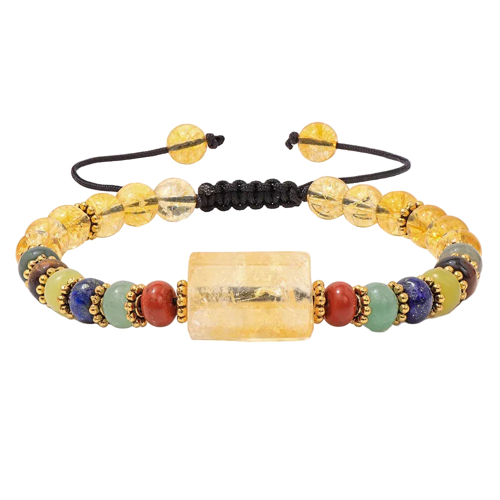 Tejesa Adjustable Cylinder Citrines Woven Bracelets For Women Men Natural Stone Colorful Rondelle Flat Beads Braided Bracelet Jewelry