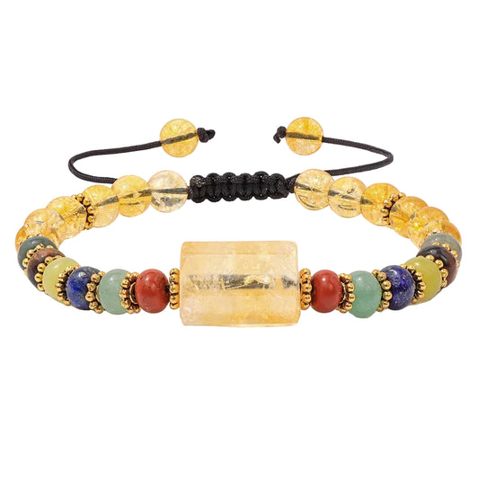 Tejesa Adjustable Cylinder Citrines Woven Bracelets For Women Men Natural Stone Colorful Rondelle Flat Beads Braided Bracelet Jewelry