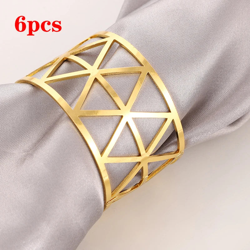 3/6/12Pcs Gold Silver Napkin Ring Hollow Paper Napkin Buckles Napkin Holder Birthday Wedding Christmas Party Decor Dinner Table