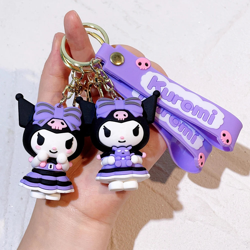 Wholesale Kawaii Sanrio Kuromi Keychain Pvc Doll Key Chain Cartoon Anime Cinnamoroll Bag Pendant Car Keyring Accessories Gift