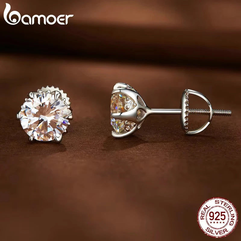 Bamoer 1.0 CT Moissanite Stud Earrings Heart Prong Lab Diamond Earrings for Women 925 Sterling Silver for Engagement Wedding