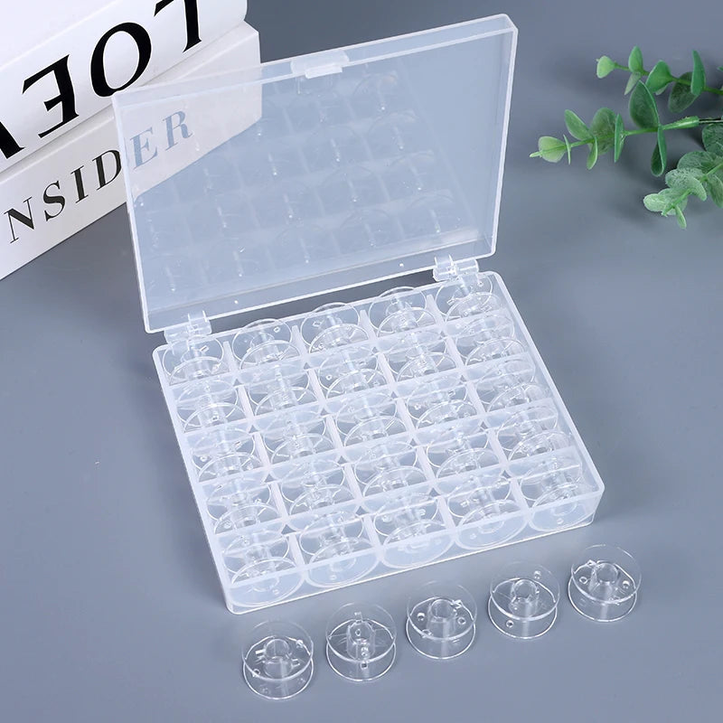 Tejesa 25Pcs Clear Sewing Machine Bobbins Spools Empty Bobbins Spools Plastic Storage Box For Household DIY Sewing Accessories Tools