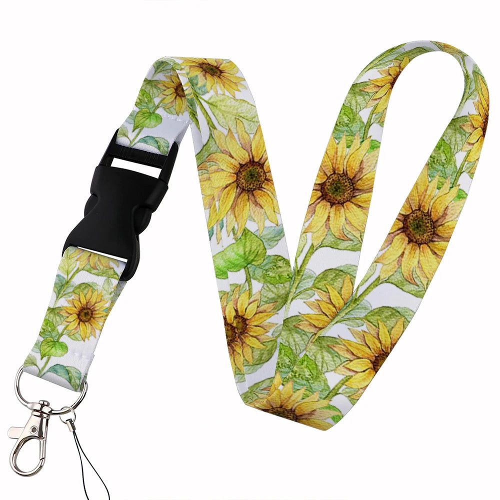 Tejesa Beautiful flower Lanyard Keys Chain Badge Holder ID Credit Card Pass Hang Rope Lariat Mobile Phone Charm Accessories Gifts