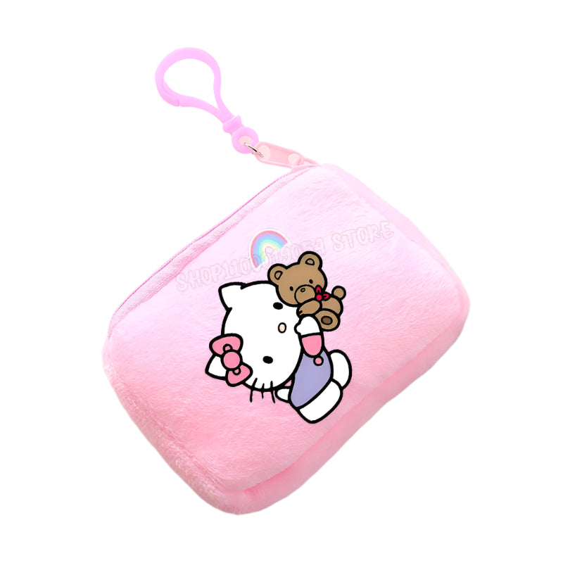 Hemasa  Hello Kitty Mini Plush Coin Purse  / Pink Canvas Square Storage Bag Key Case Handbag Kids Girls Birthday Gifts