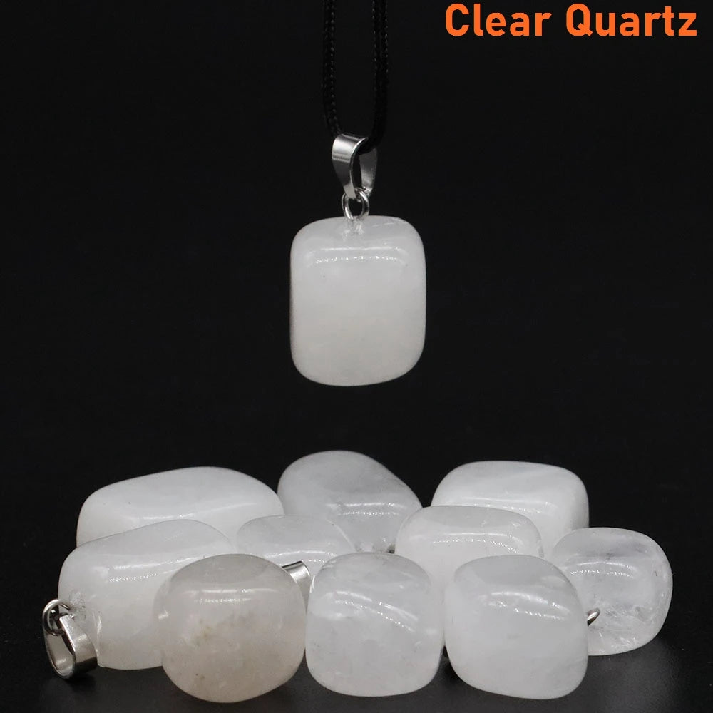 Natural Healing Irregular Tumble Stone Necklace Reiki Mineral Rose Quartz Tiger Eye Pendants for Women Men Jewelry Making Gifts