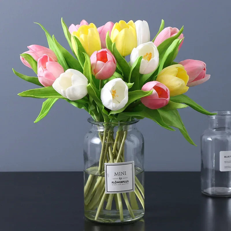 10Pcs PU Big Tulip Artificial Flowers Wedding Decoration Fake Flowers Tulips Bridal Bouquet Indoor Home Party Flower Arrangement