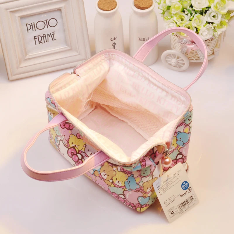 Hemasa Hello Kitty Cartoon Cosmetic Bag /Make Up Bag Travel Size Makeup PU Purses Bags Melody Women Handsbag