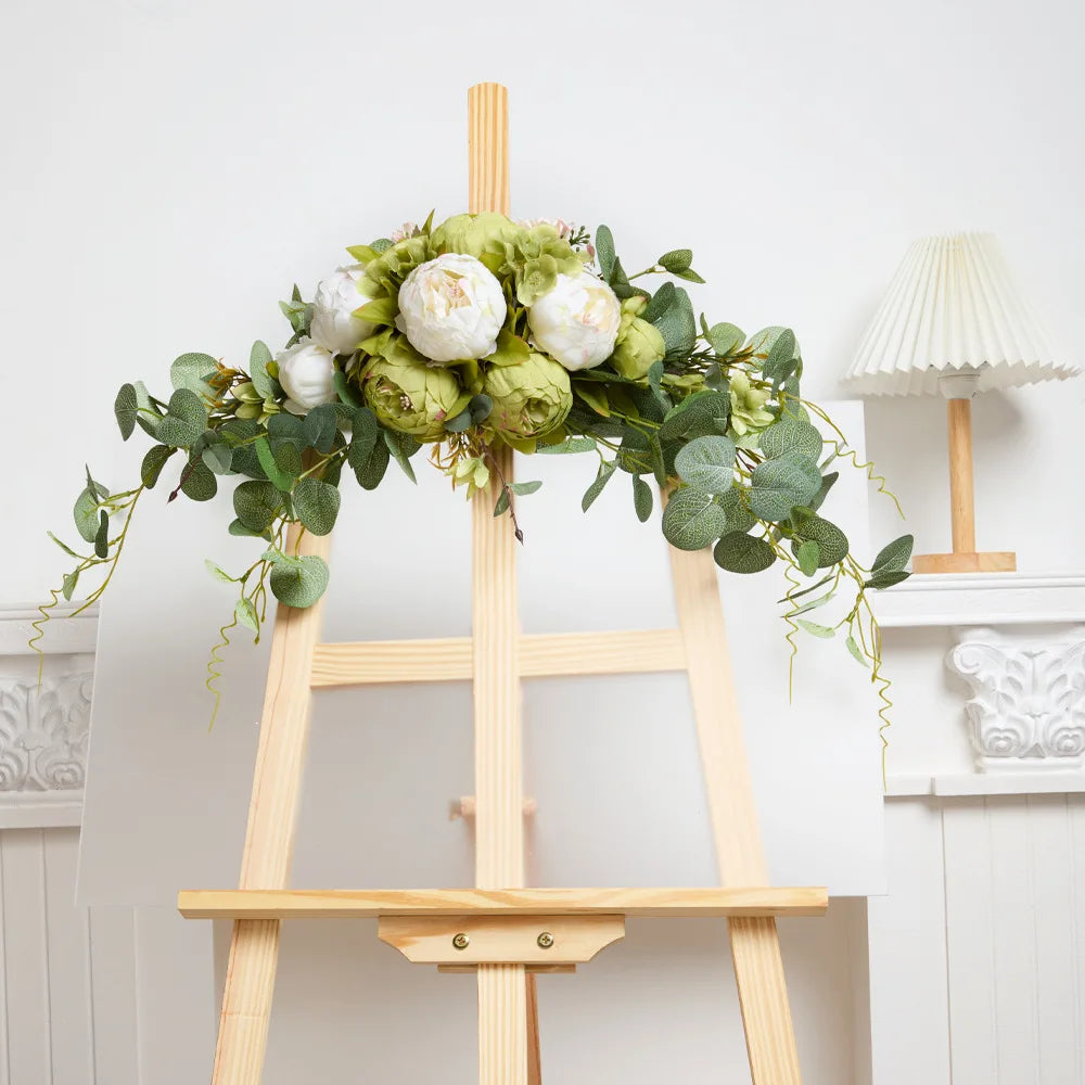 YeeNanee Artificial Peony Reception Flowers Swag with Eucalyptus Greenery for Wedding Ceremony Welcome Sign Floral Decoration