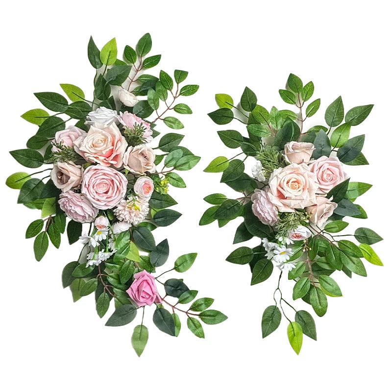 Rose Artificial Flowers Wedding Arch Kit Boho Dusty Rose Blue Eucalyptus Garland Drapes For Wedding Decorations Welcome Sign