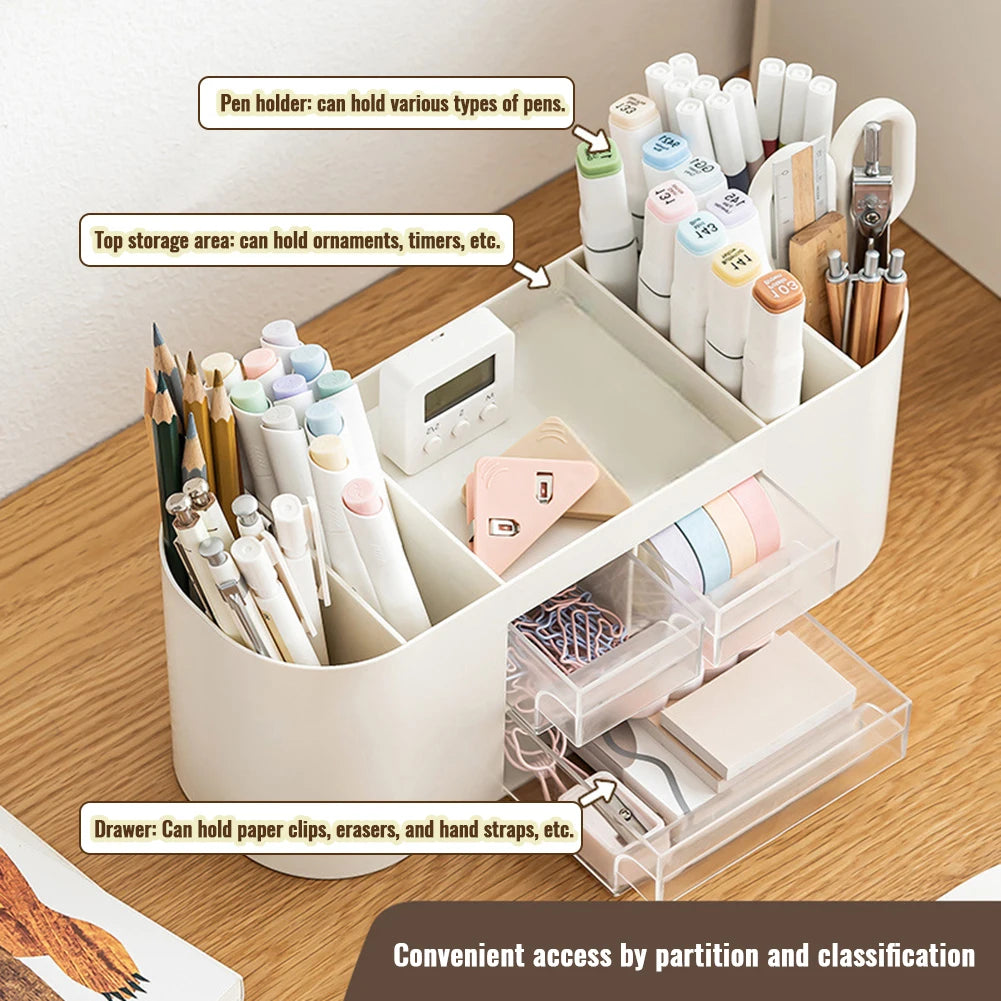 Tejesa Pen Organizer with 3 Drawers, Multi-Functional Pencil Holder With 10 Compartments, Desk Organizers Storage For Office Home