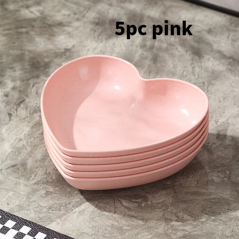 5pcs Love plate Home table bone spitting plate Snack plate Dessert plate Reusable plastic plate
