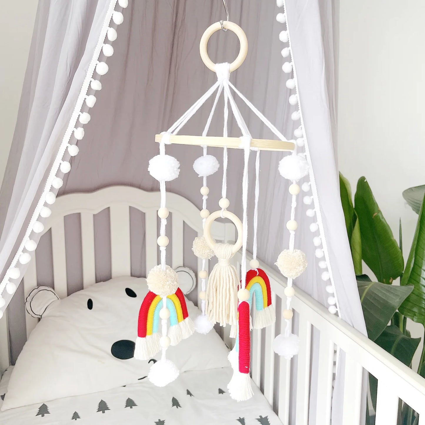 Nordic Home Decor Kids Room Mobile Hanging Decoration Kids Rainbow Pompoms Wind Chimes Kids Room Hanging Decor 2022 New