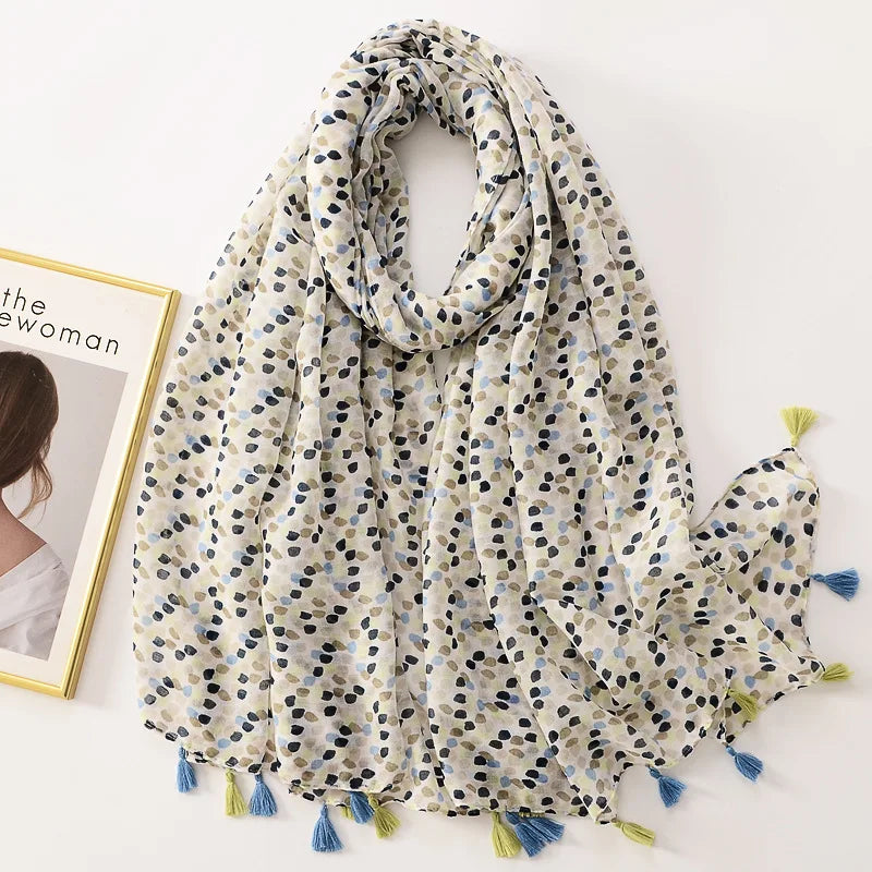 Elegant Woman Shawl Fashion Design Tassel Cotton Scarf Muslim Hijab Scarfs Floral Print Ladies Scarves For Beach Party Bandana