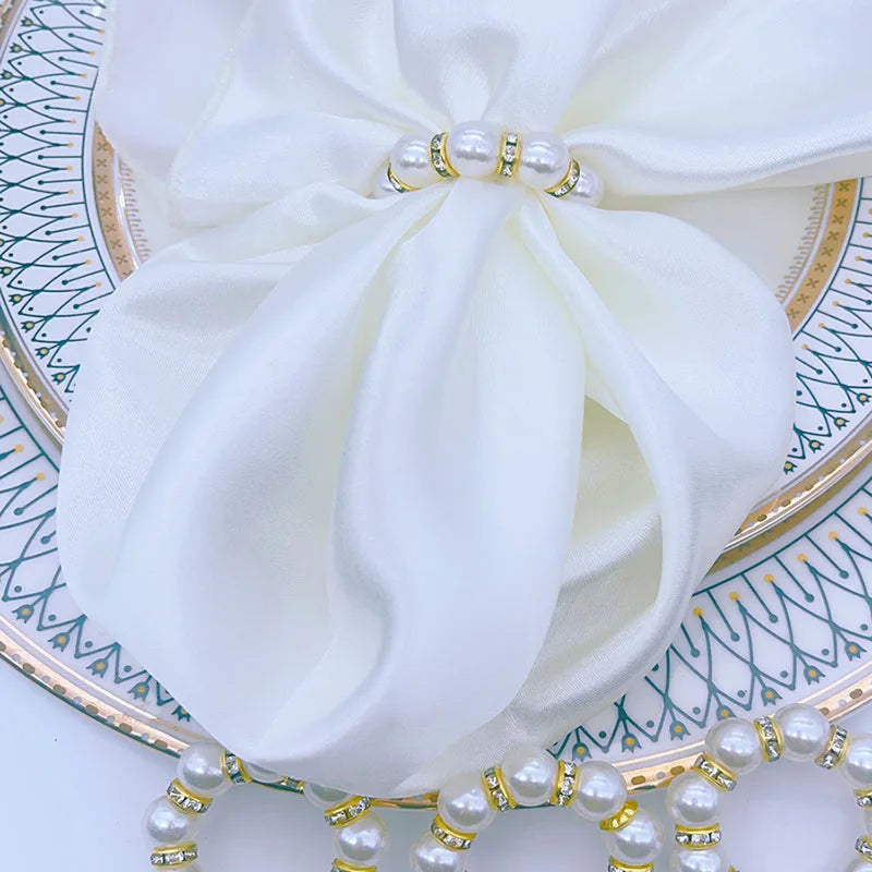 Hemasa 50pcs/lot Golden Napkin Rings/ Elegant Pearl Elastic Pearl Napkin Rings  For Wedding