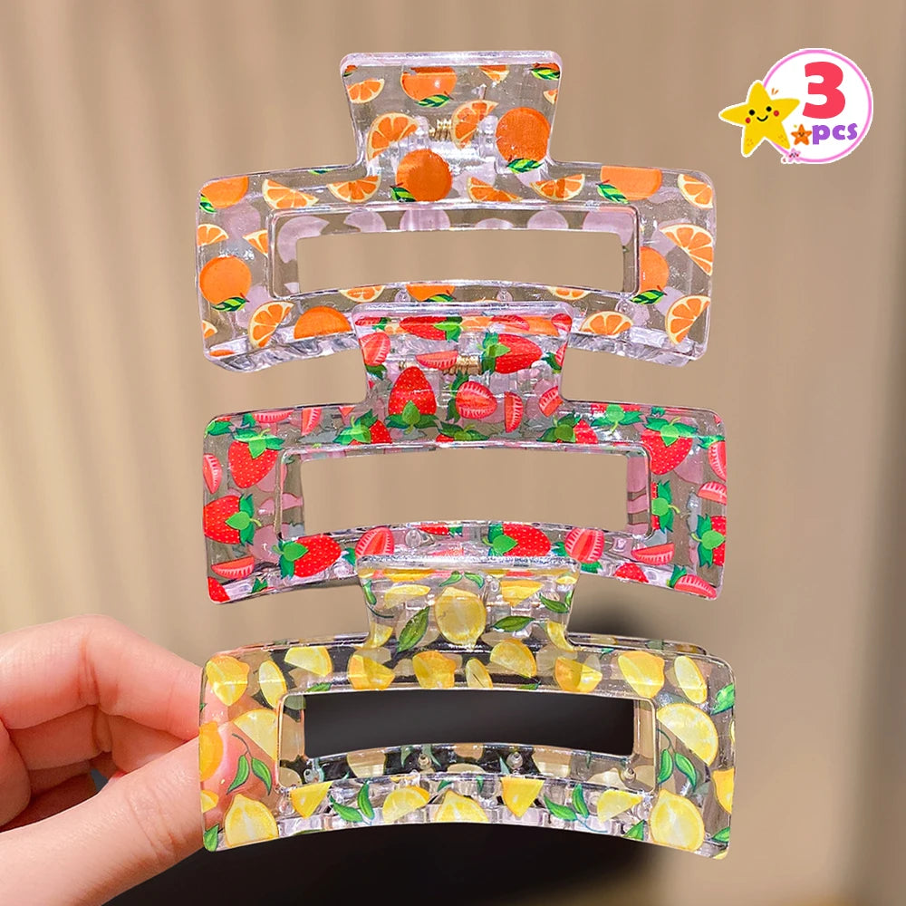 6 square fruit printed hair claws for women, simple and elegant, suitable for daily travel