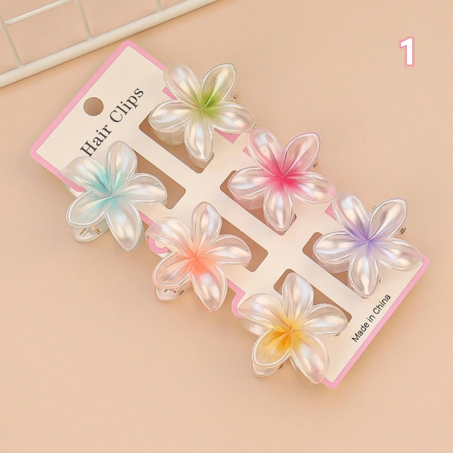 Tejesa 1set/lot 6 pieces of small hibiscus hair clip with gradient color, seaside vacation hair bun magic tool.