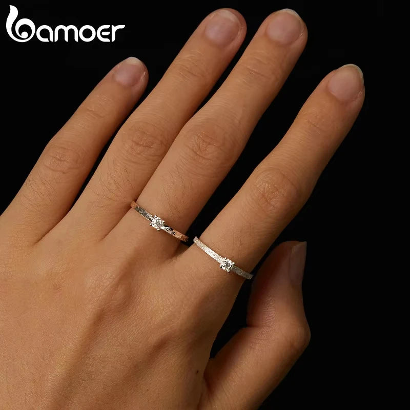 BAMOER 925 Sterling Silver Round Cut Solitare Moissanite Engagement Ring for Women, White Gold Plated Wedding Band Promise Rings