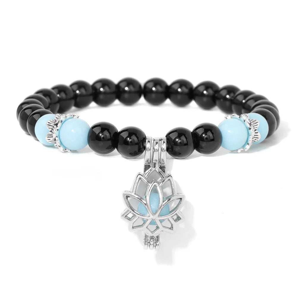Tejesa Luminous Lotus Charm Bracelet Natural Stone Glowing In The Dark Beads Bracelets for Women Men Prayer Buddhism Yoga Jewelry