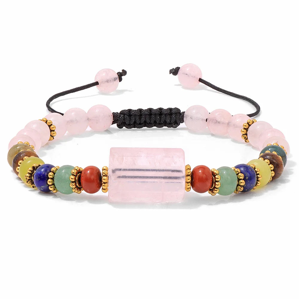 Tejesa Adjustable Cylinder Citrines Woven Bracelets For Women Men Natural Stone Colorful Rondelle Flat Beads Braided Bracelet Jewelry