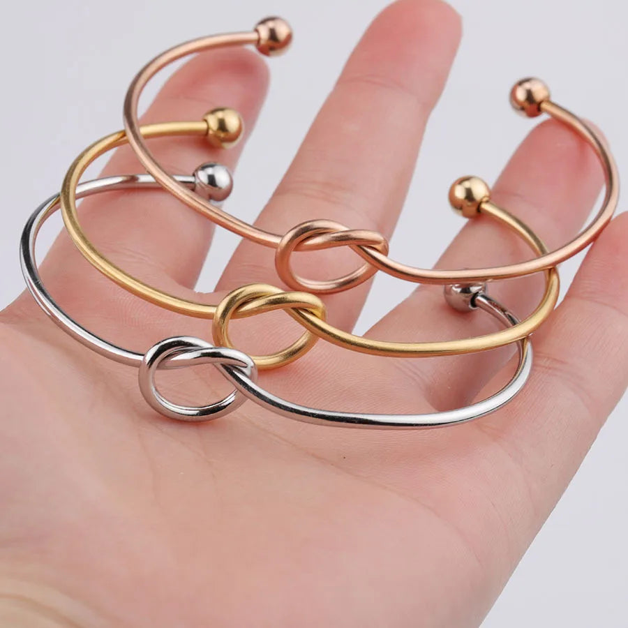 Hemasa 10 piece/lot Heart Knot Bangle Stainless Steel Open Cuff Wrist Bangles