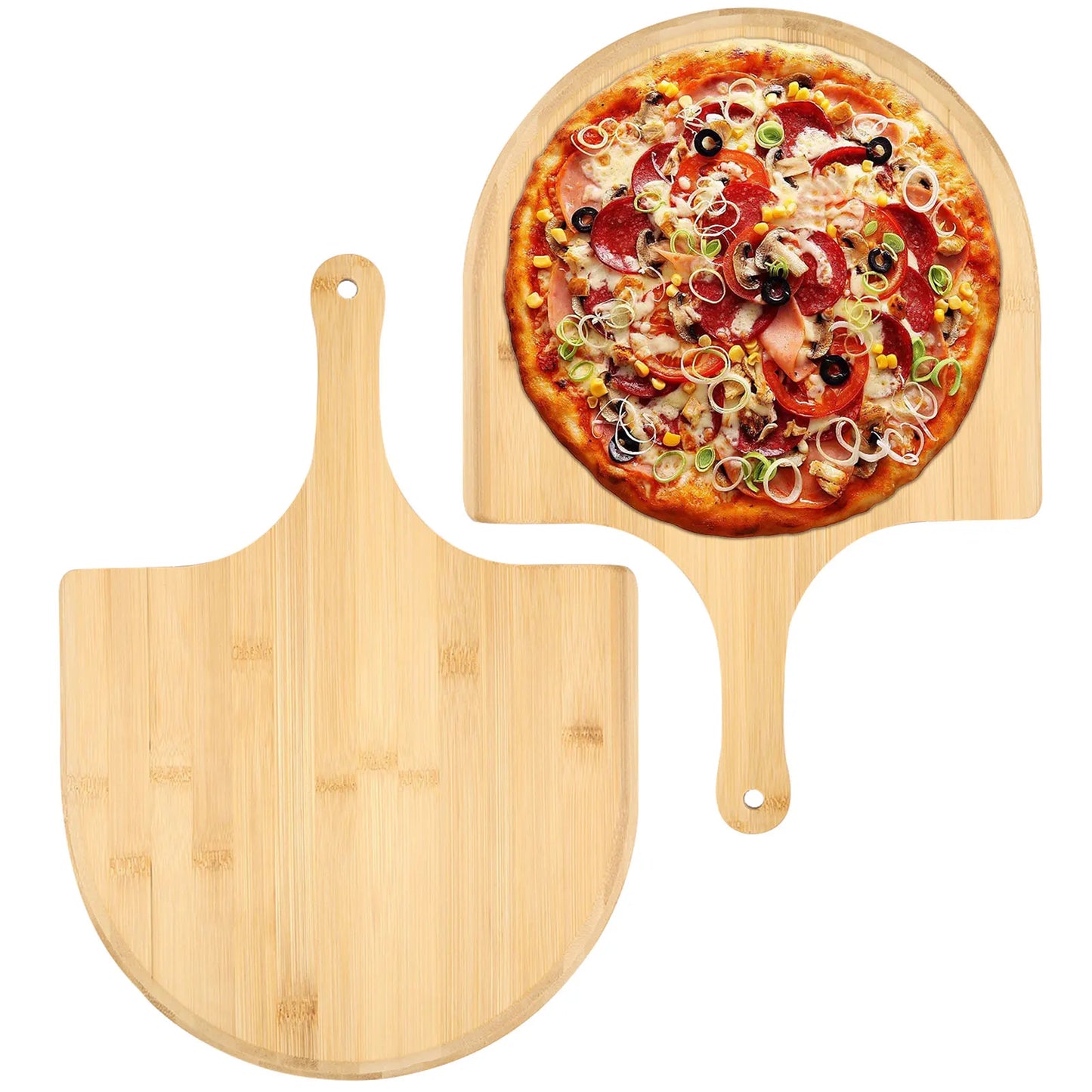 Tejesa 2/1Pc Pizza Peel Bamboo Pizza Spatula with Handle Cutting Board Pizza Tray Shovel for Baking Bread Cuting Fruit Vegetable Chees