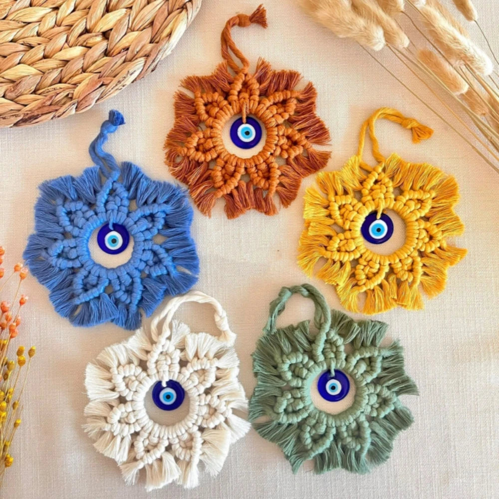 Hemasa Macrame Wall Hanging with Lucky Eye/ Turkish Evil Eye Cotton Woven Tapestry for Home Decor /Wall  Decoration House Warming Gift