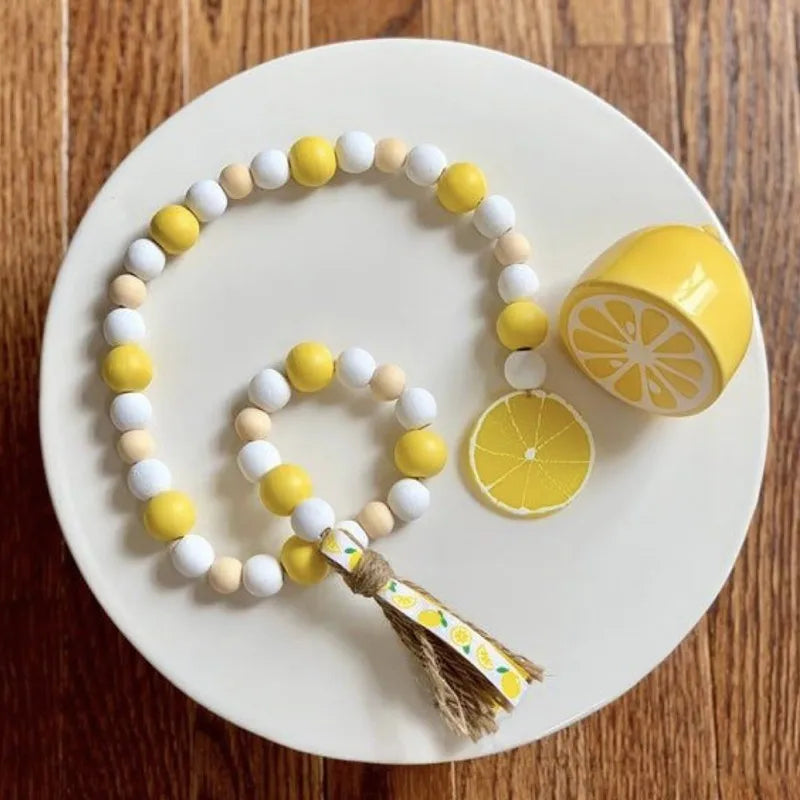 Wood Bead Garland With Lemon Pendant DIY Crafts Rustic Farmhouse Country Wall Decoration Boho Tassel Woven Tassel Ornaments