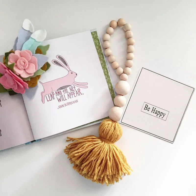 Room Decoration Wooden Beads Tassel Nordic Style Ball Garland Baby Tent Bedroom Decor Kids Wall Hanging Wind Chimes Corta Vento