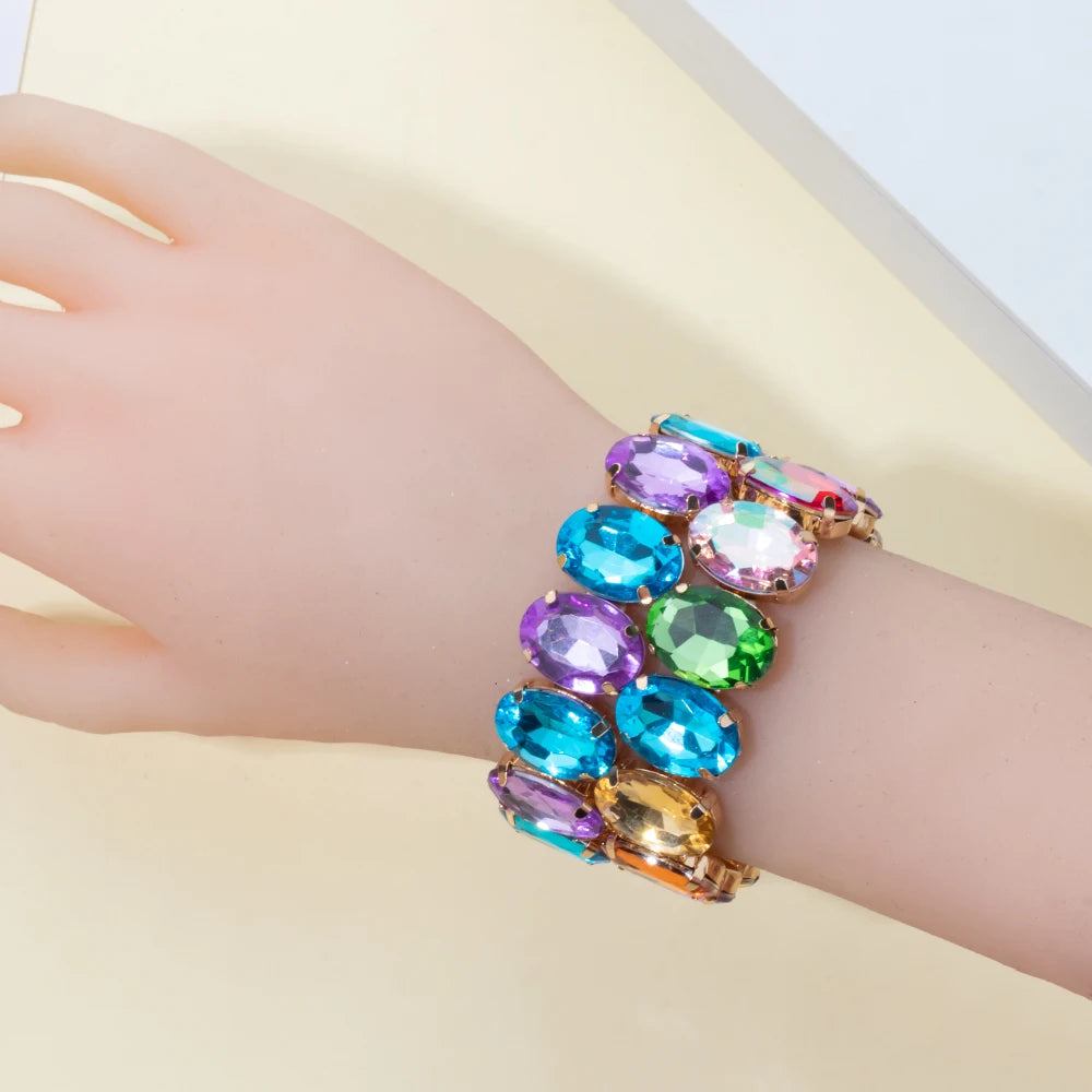 Tejesa  Zirconia Bangle For Women Gold Color Copper Crystal Bracelets Elastic Hand Accessory