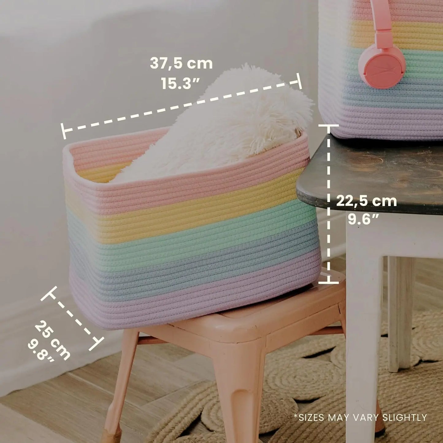 Rainbow Woven Storage Baskets for Organizing Cotton Rope Organizer Bins for Shelves Closet Nursery Dog Toy Basket DecorativeBins