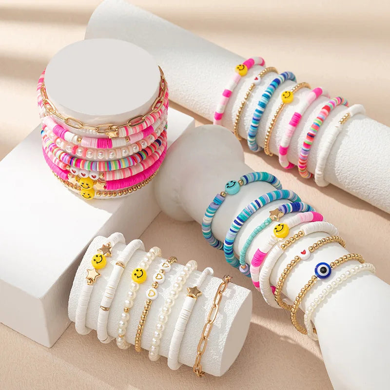 Hemasa  Korean Style Colorful Polymer Clay Beads Bracelet / Hand Accessories Girls Party Jewelry Gifts