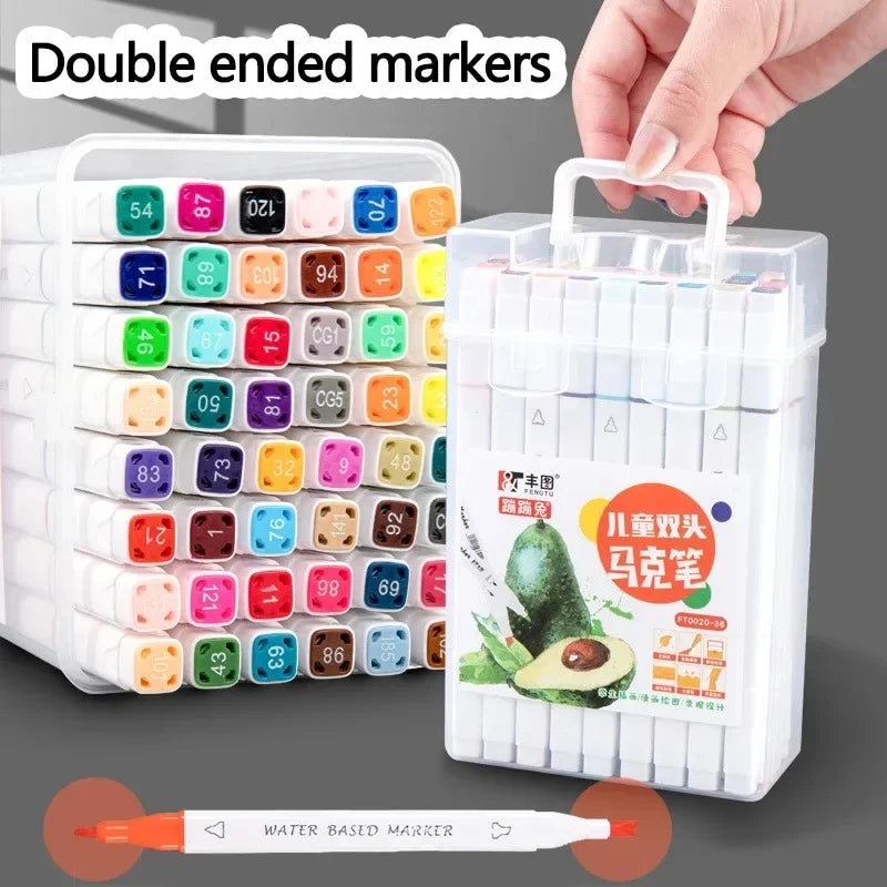 Hemasa 12/18/24/36/48 Colors Markers Set Washable Double-Headed Marker Safe Art Supplies Highlighter Pen School Stationery for Children