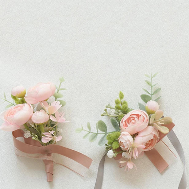 YeeNanee 6pcs Pink Corsage Boutonniere Set for Bride Groom Bridesmaids Groomsmen Wedding Cerenony Homecoming Prom Suit Flowers