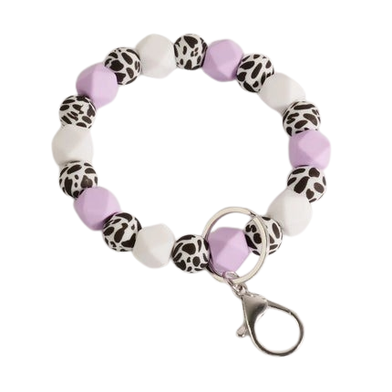 Heamsa  Bangle Mint White Cows Print Silicone Beads Cow Print MAMA Keychain Wristlet Fashion Bag Pendants Gifts for Women