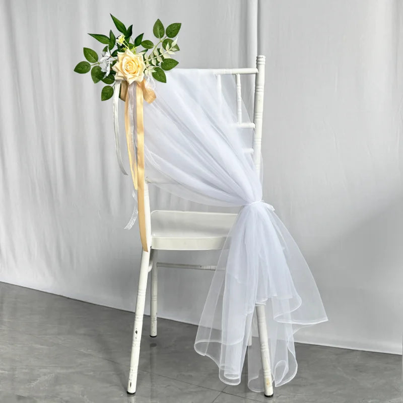 YeeNanee 8pcs Wedding Chair Decoration Flowers Artificial Rose Eucalyptus Pew Flowers for Wedding Ceremony Aisle Church Decor