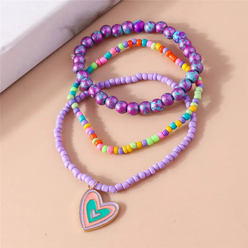 Bohemia Multilayer Colorful Beaded Bracelets Set For Women Heart Shell Flower Butterfly Charms Bracelet Summer Jewelry Gifts