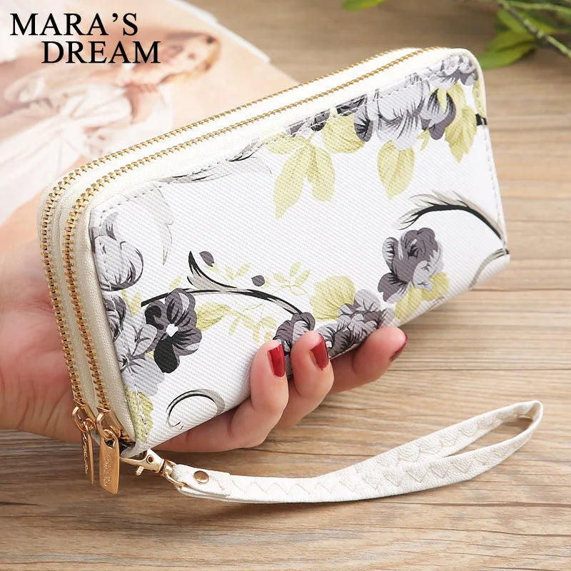 Hemasa Women's Rose Print Wallet Wild Double Zipper Clutch Bag Multi-card Women Bag /Purse