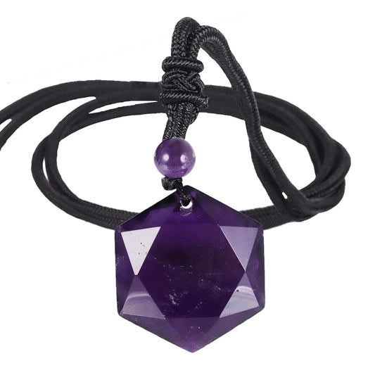 Hemasa Obsidian Hexagram Charm Rope Chain Necklace for Women