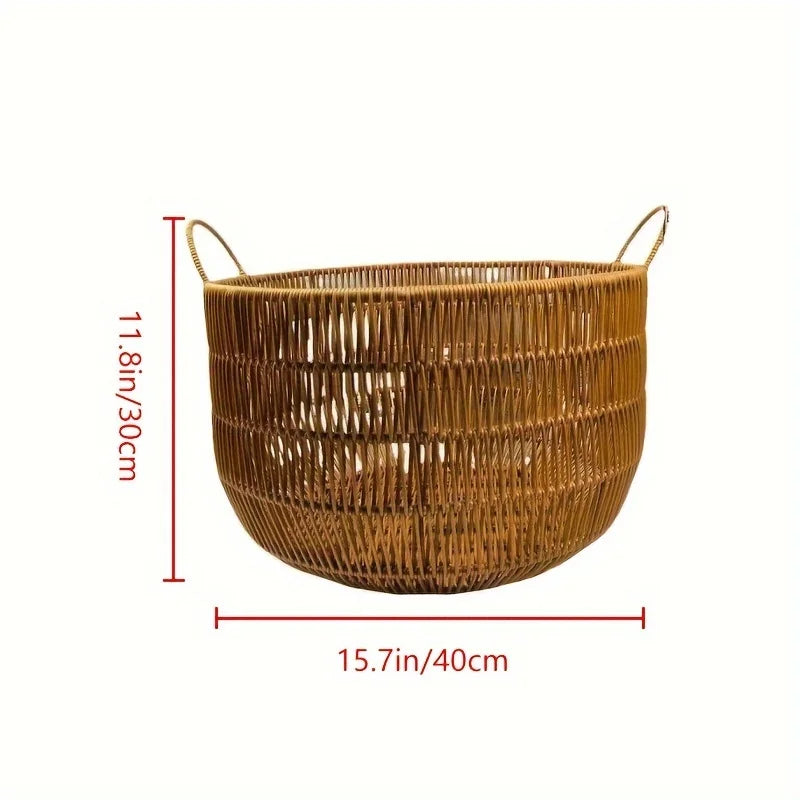 Farmhouse Style Laundry Hamper - Large Rattan Basket, Sturdy & Durable. Perfect for Bathroom, Bedroom, Kitchen Storage.