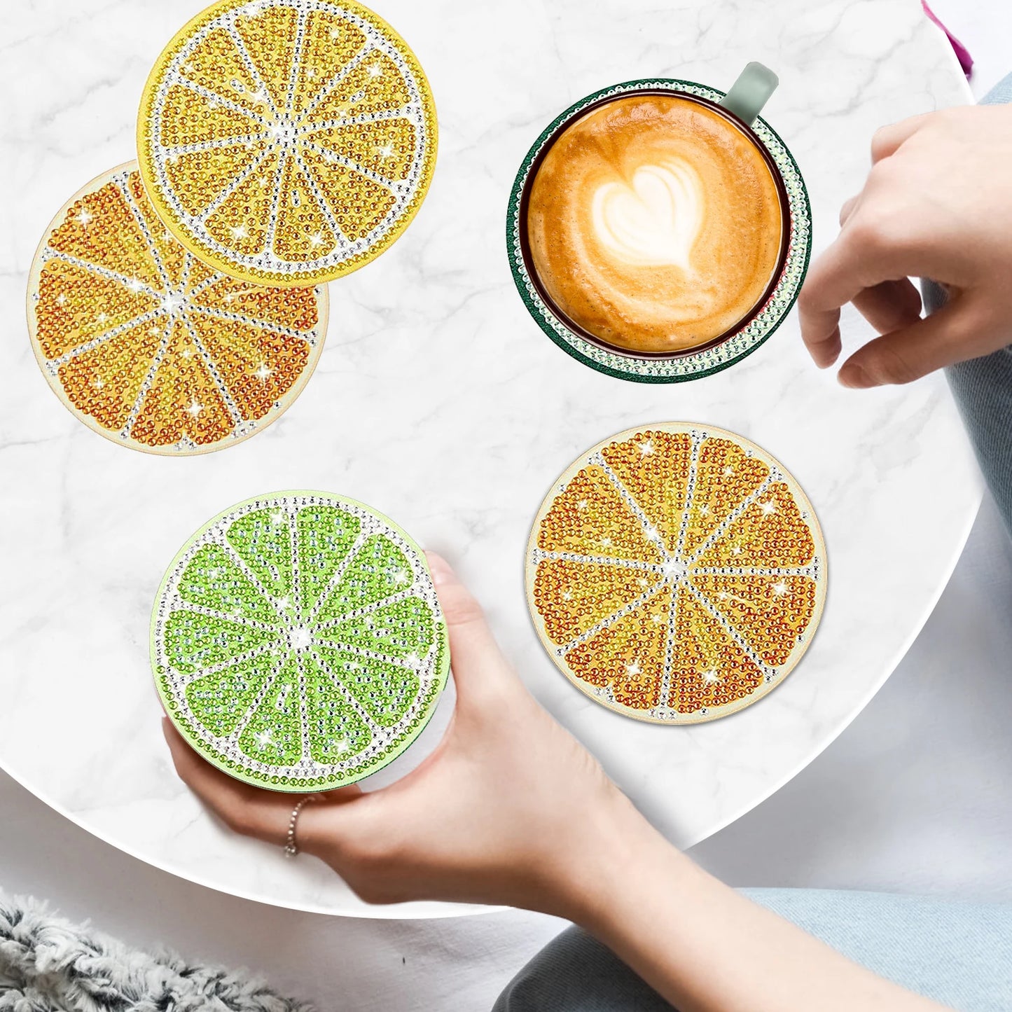 13Pcs Diamond Painting Coasters Kit Decorative Fruit Pattern Art Cup Coaster with Holder Round Small Tabletop Protection Coaster