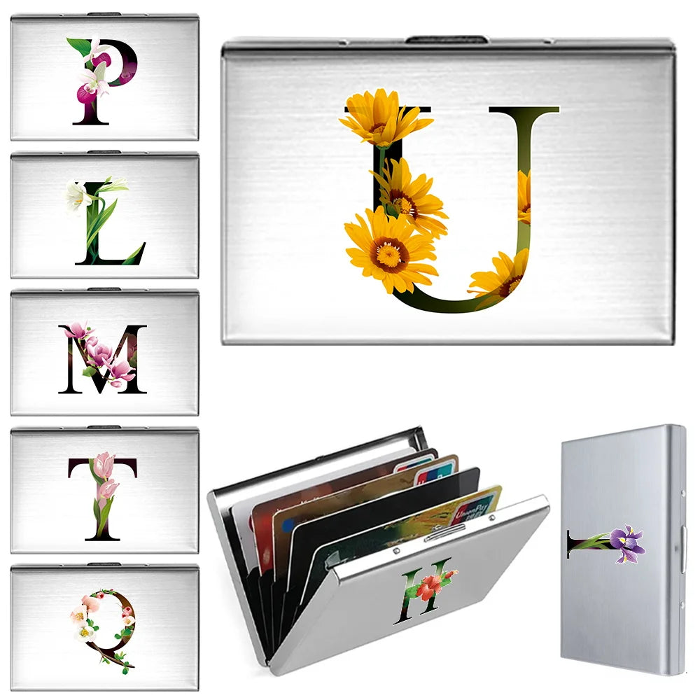 Card Holder RFID Blocking Aluminum Metal Slim Wallet Anti-scan Credit Card Holder Thin Case Small Wallet Flower Color Series