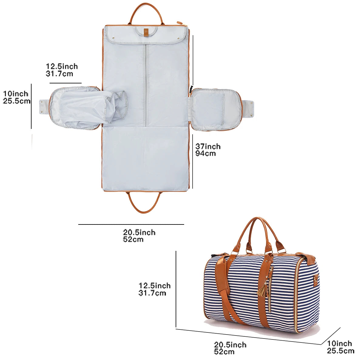 Fabric solid color striped foldable and expandable multifunctional travel bag