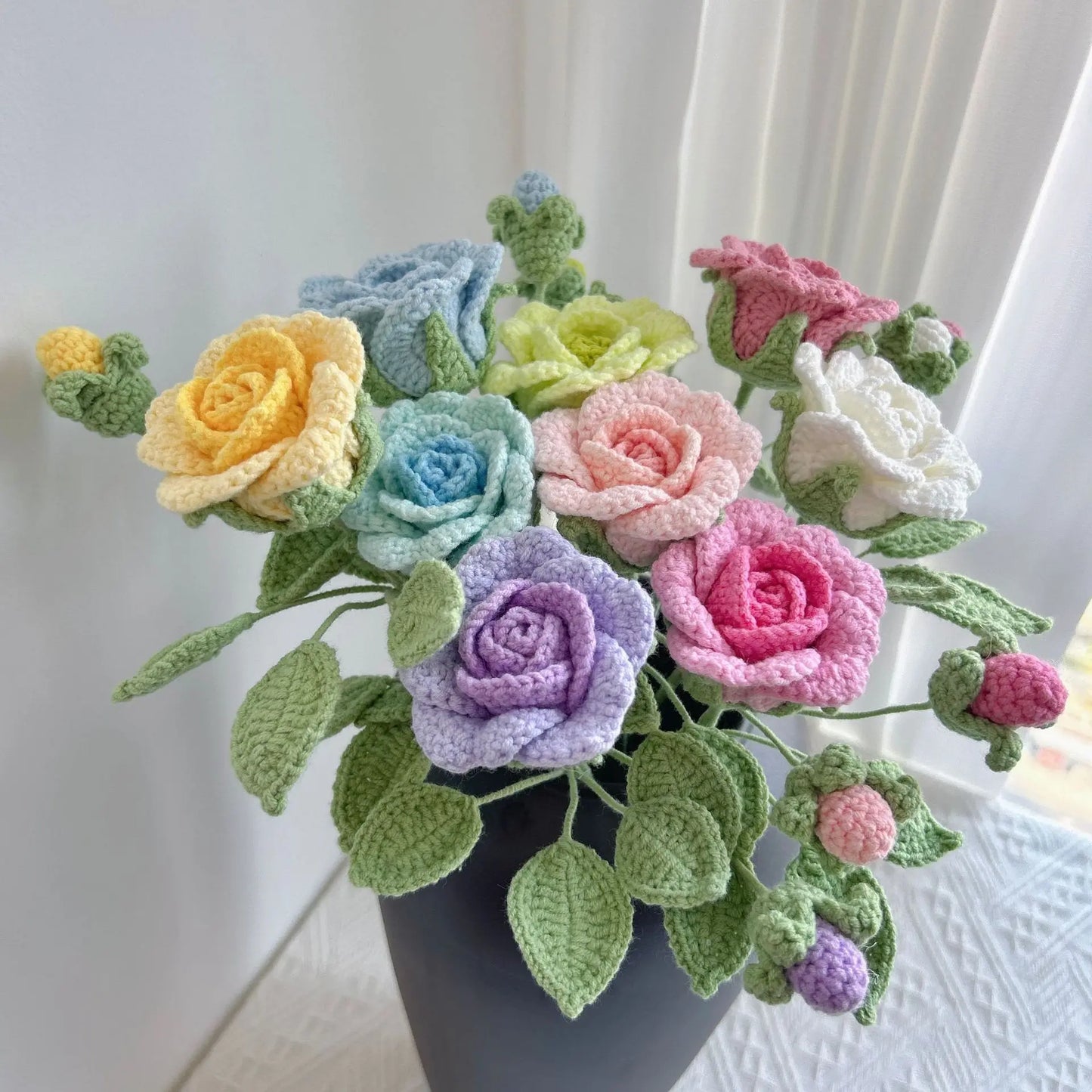 Hemasa 2 Pcs Rose Crochet Bouquet /Knitted Rose Flowers/Handwoven Bouquets