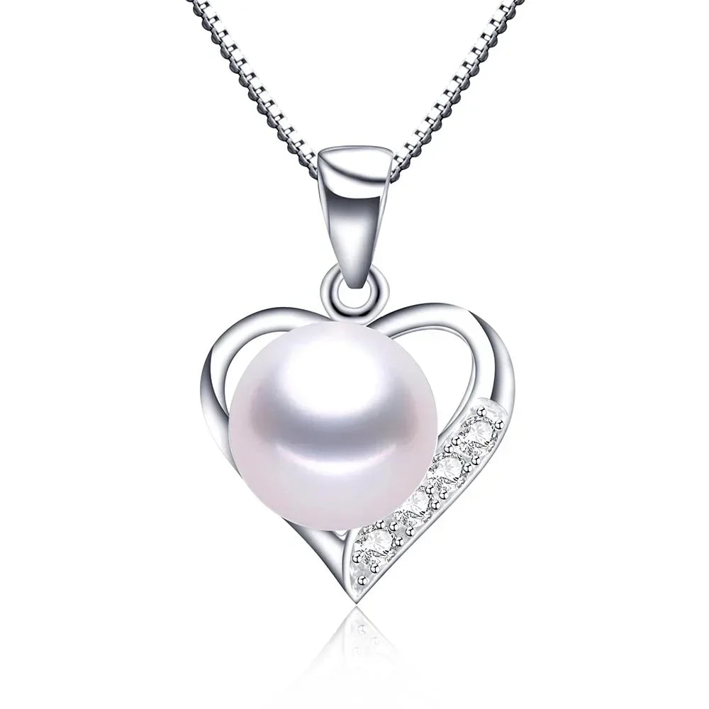 YWYC 9-10mm Natural Freshwater Pearl Love Pendant Necklace for Lover Heart 925 Sterling Silver Chain Necklace 2025 New Arrivals