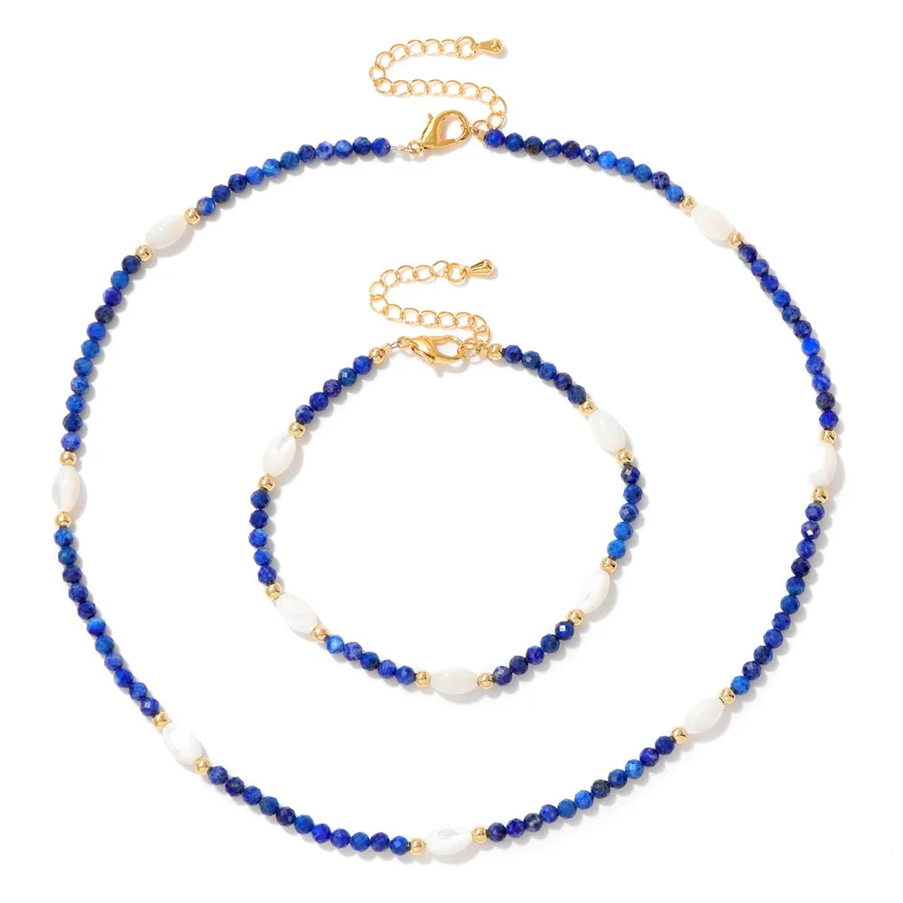 Fashion Natural Freshwater Pearl Necklace 3mm lapis lazuli Amethysts Quartzs Crystal Choker Bracelets Set Jewelry Women Gift