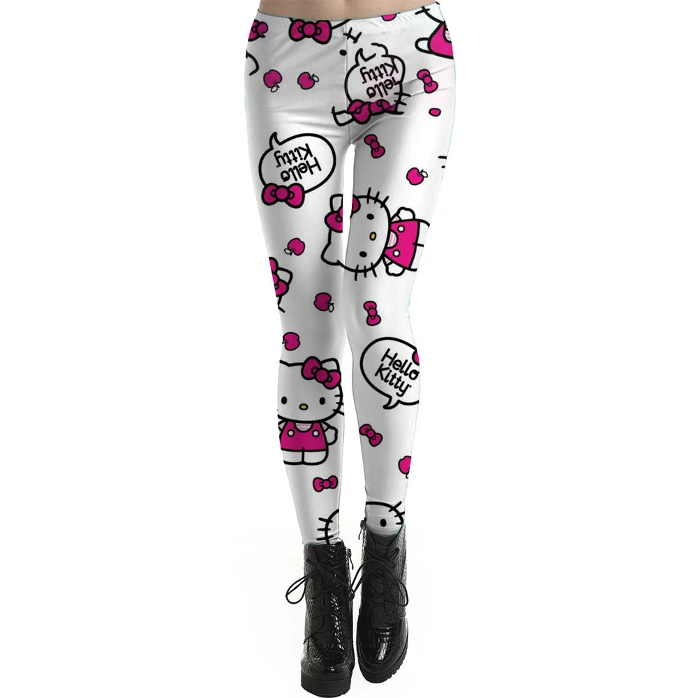 Fashion Women Leggings Beautiful Kuromi Hello Kitty print High Waist Jeggings Stretch Pant Sexy Hot Sale Clothing Mujer ﻿