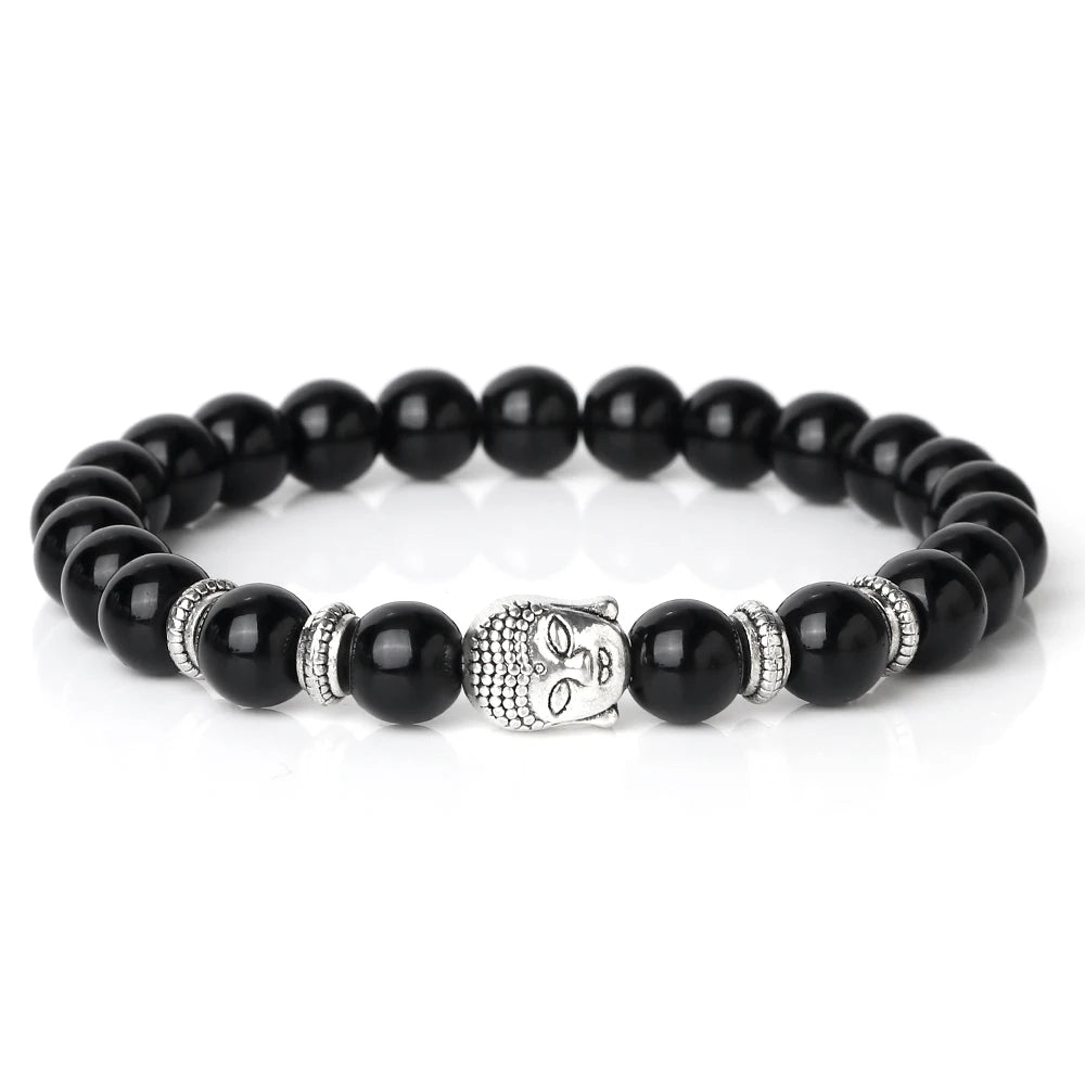 Hemasa Buddha Head Bracelet Natural Onyx Lava Beads Bangle Malachite Stone Elastic Handmade Jewelry For Women Men Buddha Bracelets Gift