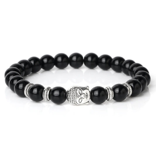 Hemasa Buddha Head Bracelet Natural Onyx Lava Beads Bangle Malachite Stone Elastic Handmade Jewelry For Women Men Buddha Bracelets Gift