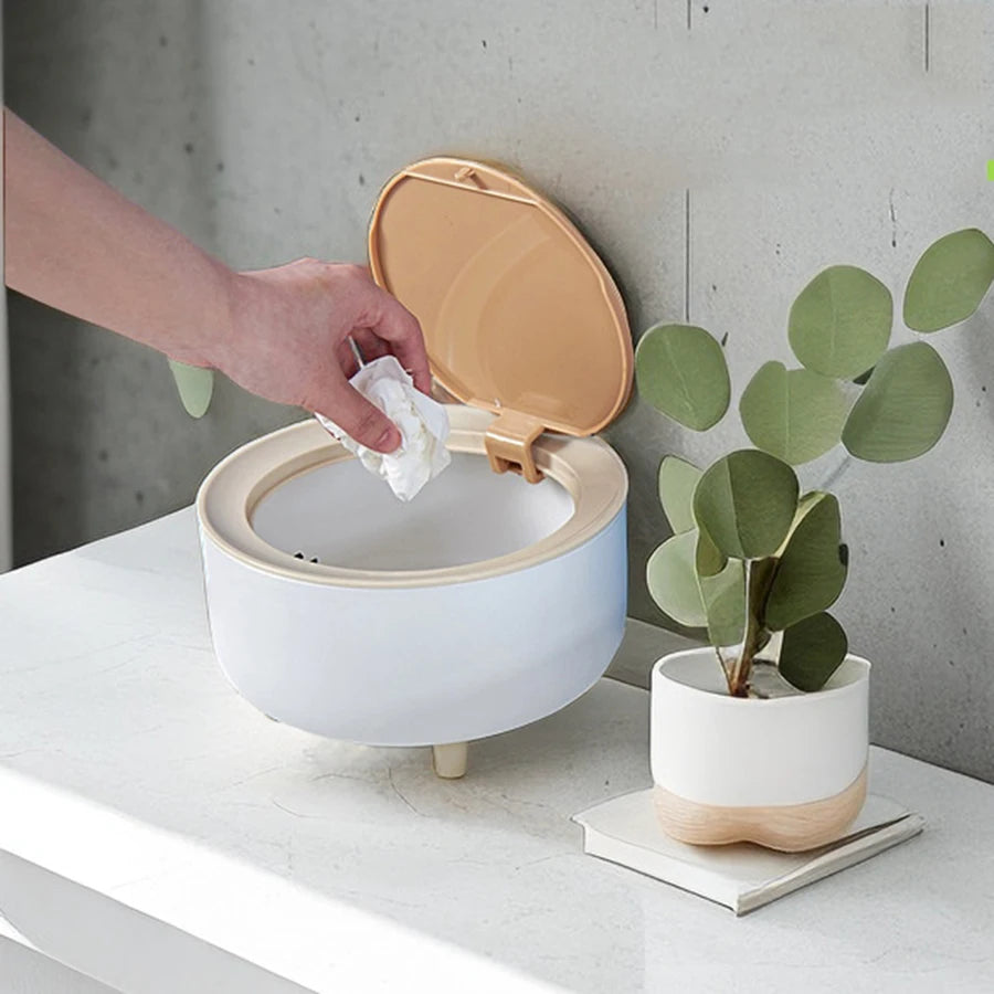 1PCS Desktop Wastebasket Household living room press type paper basket Office peel paper confetti basket Dormitory with lid pape